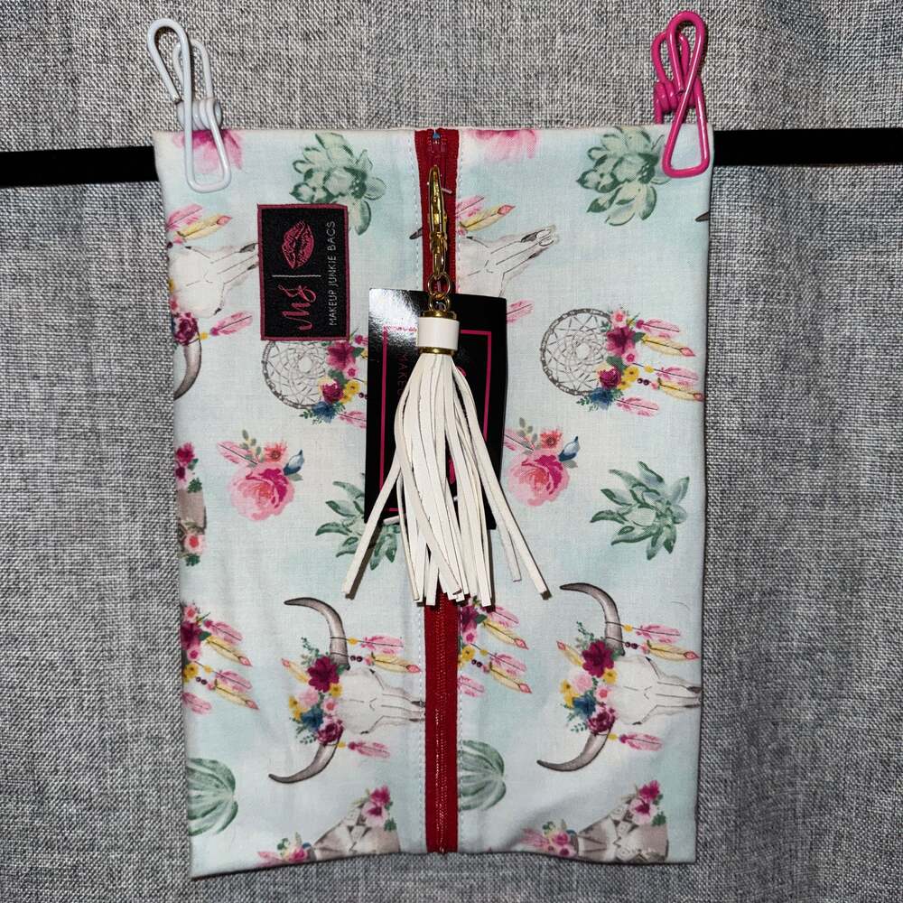 Makeup Junkie Bags Boho Bull Skull and Dreamcatcher Cosmetic Pouch with Tassel